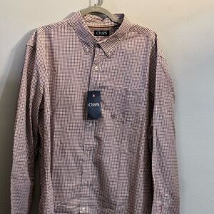 Chaps Men's Casual Plaid Shirt - Purple and White